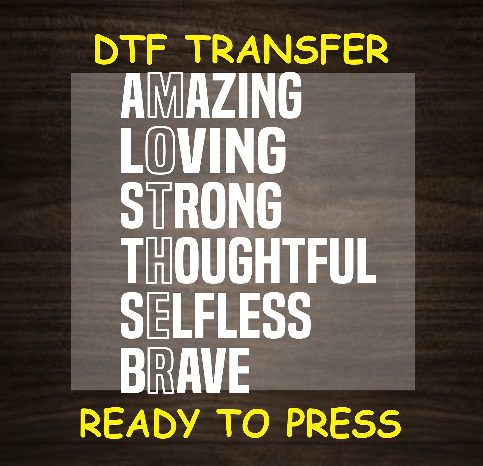 Amazing Mom word cloud design, ready to press for Mother's Day DTF transfer.