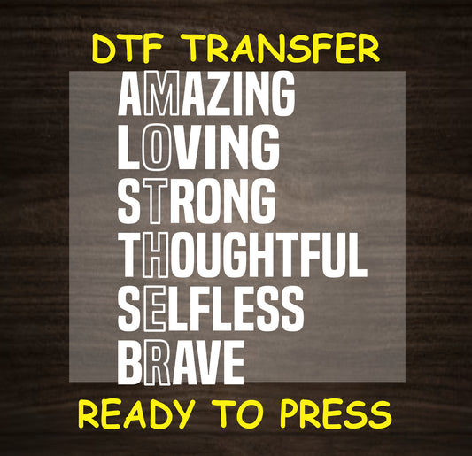 Amazing Mom word cloud design, ready to press for Mother's Day DTF transfer.