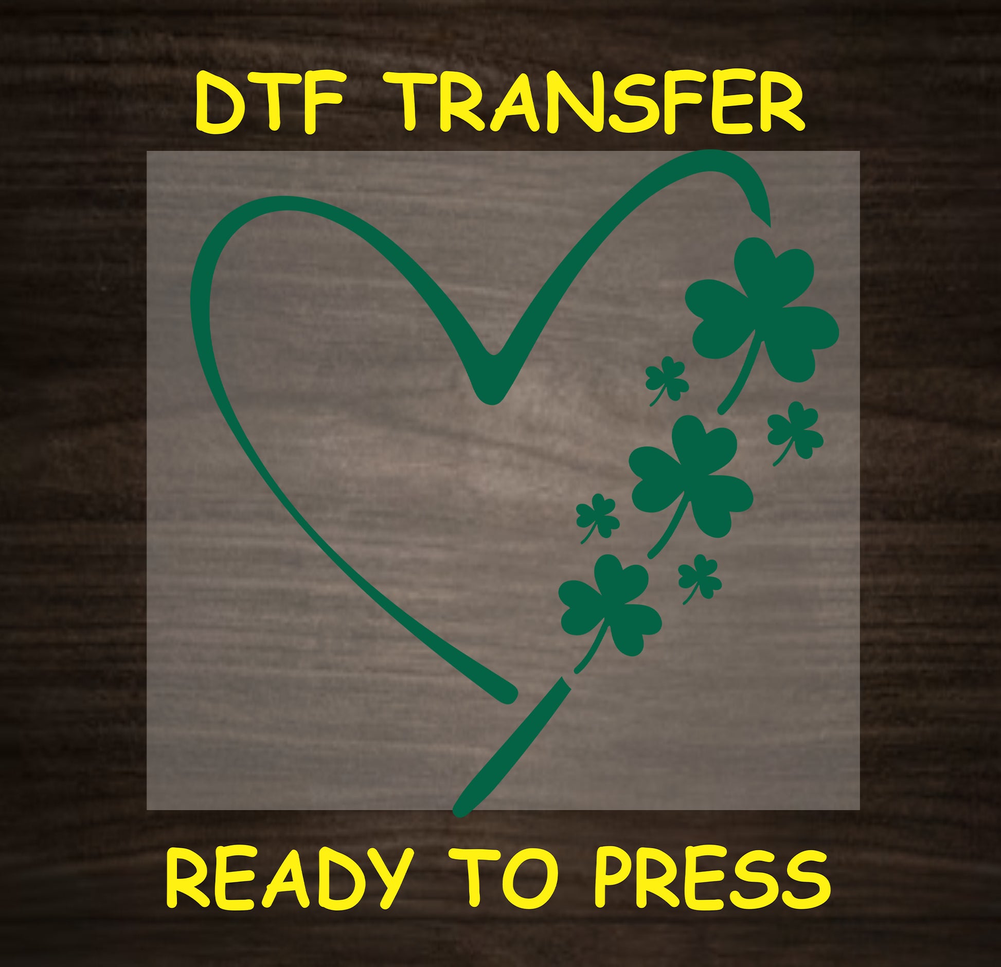  Lucky heart with shamrocks DTF transfer, ready to press for St. Patrick’s Day.