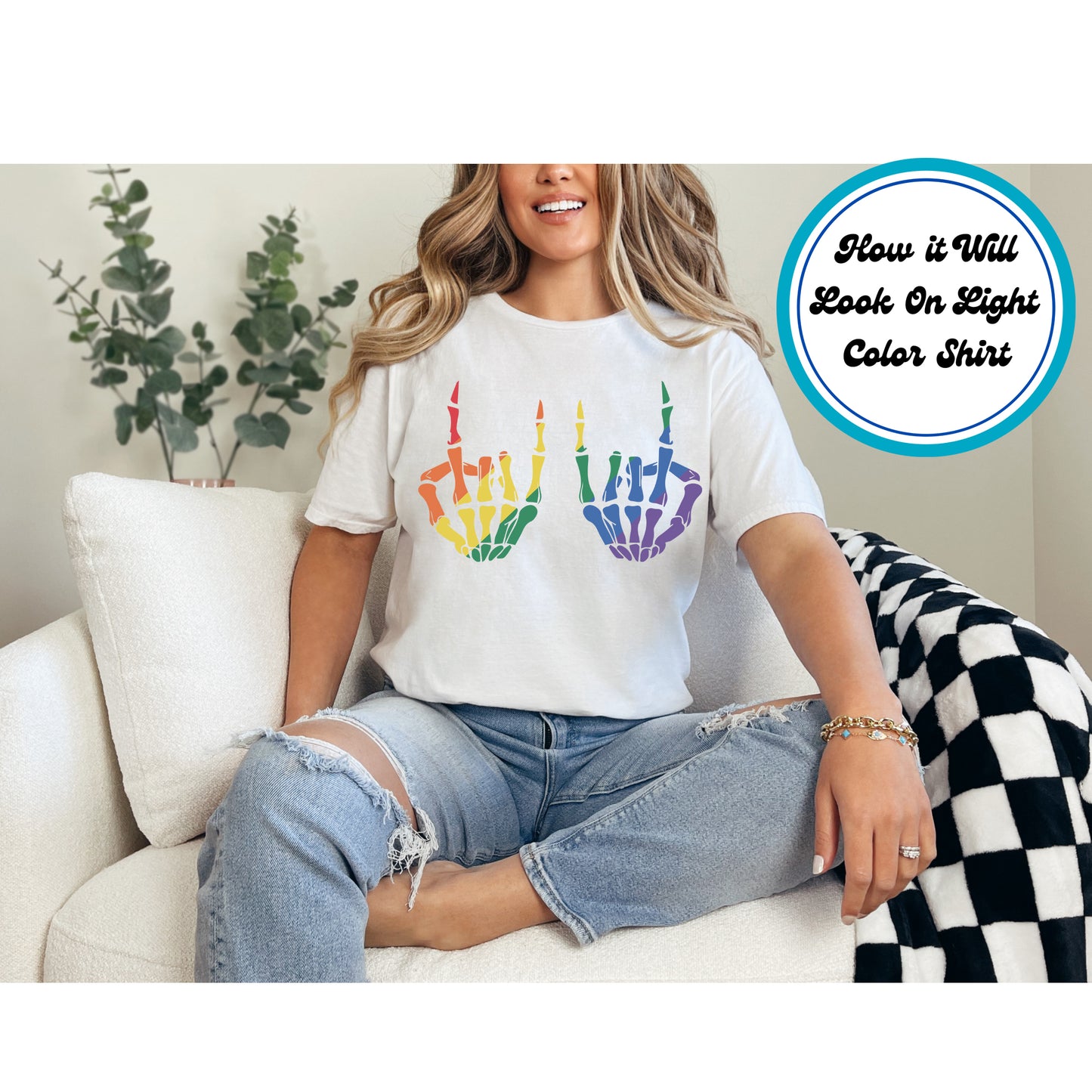 Pride DTF Transfer Iron On Heat Transfer - Ready to Press, Rainbow Skeleton Hands DTF Transfer 5823