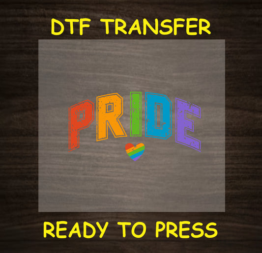 Colorful "PRIDE" text with rainbow letters and a rainbow heart at the bottom, ready to press.
