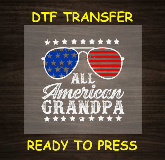 "All American Grandpa" design with red, white, and blue sunglasses.