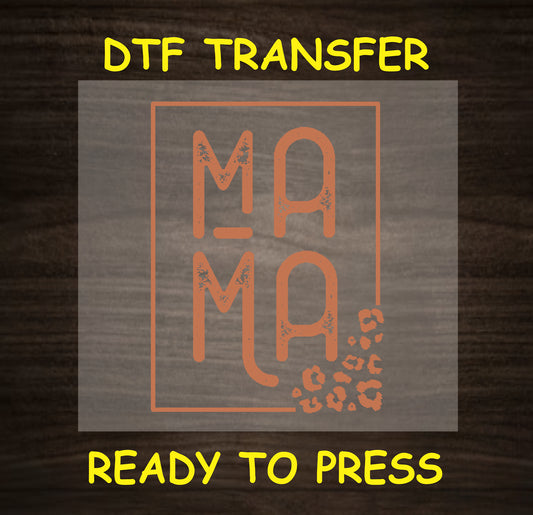"Mama" DTF transfer with animal print accents, perfect for a chic and stylish look.