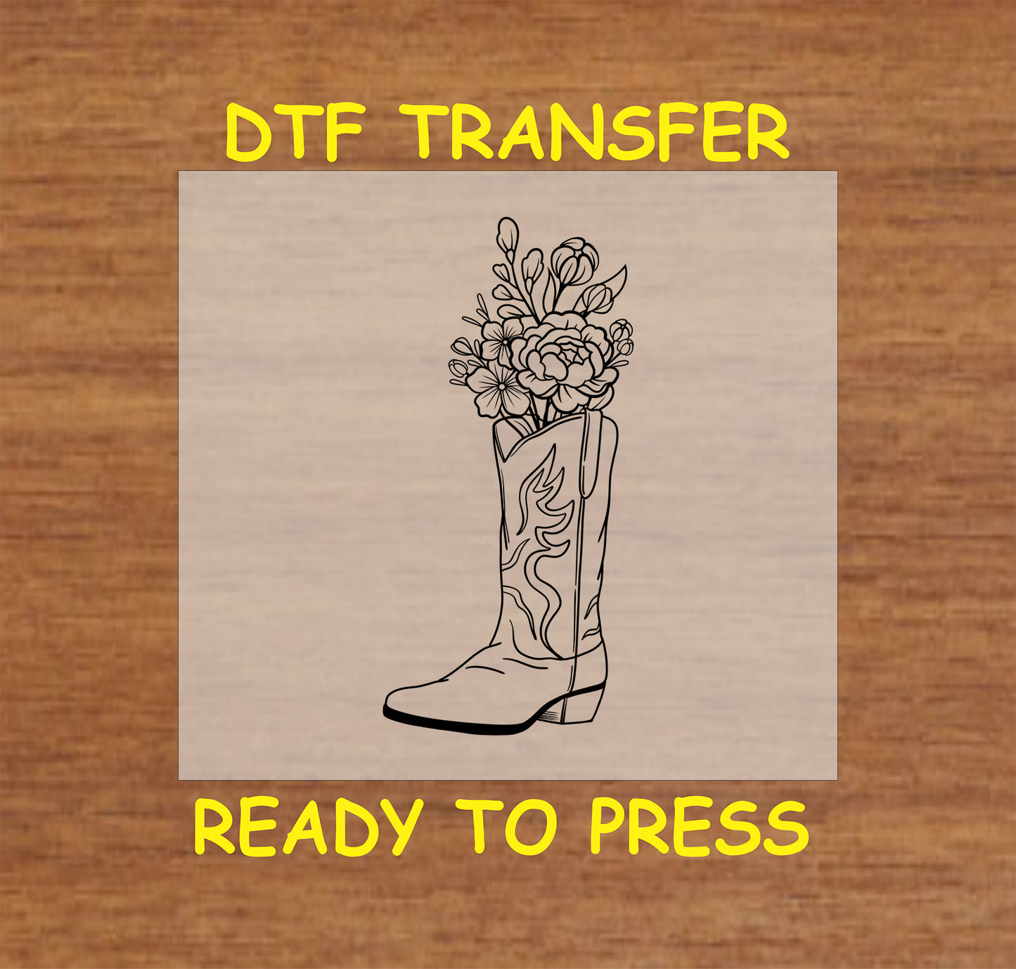 Cowboy boot filled with flowers DTF transfer design, perfect for Western and boho apparel.