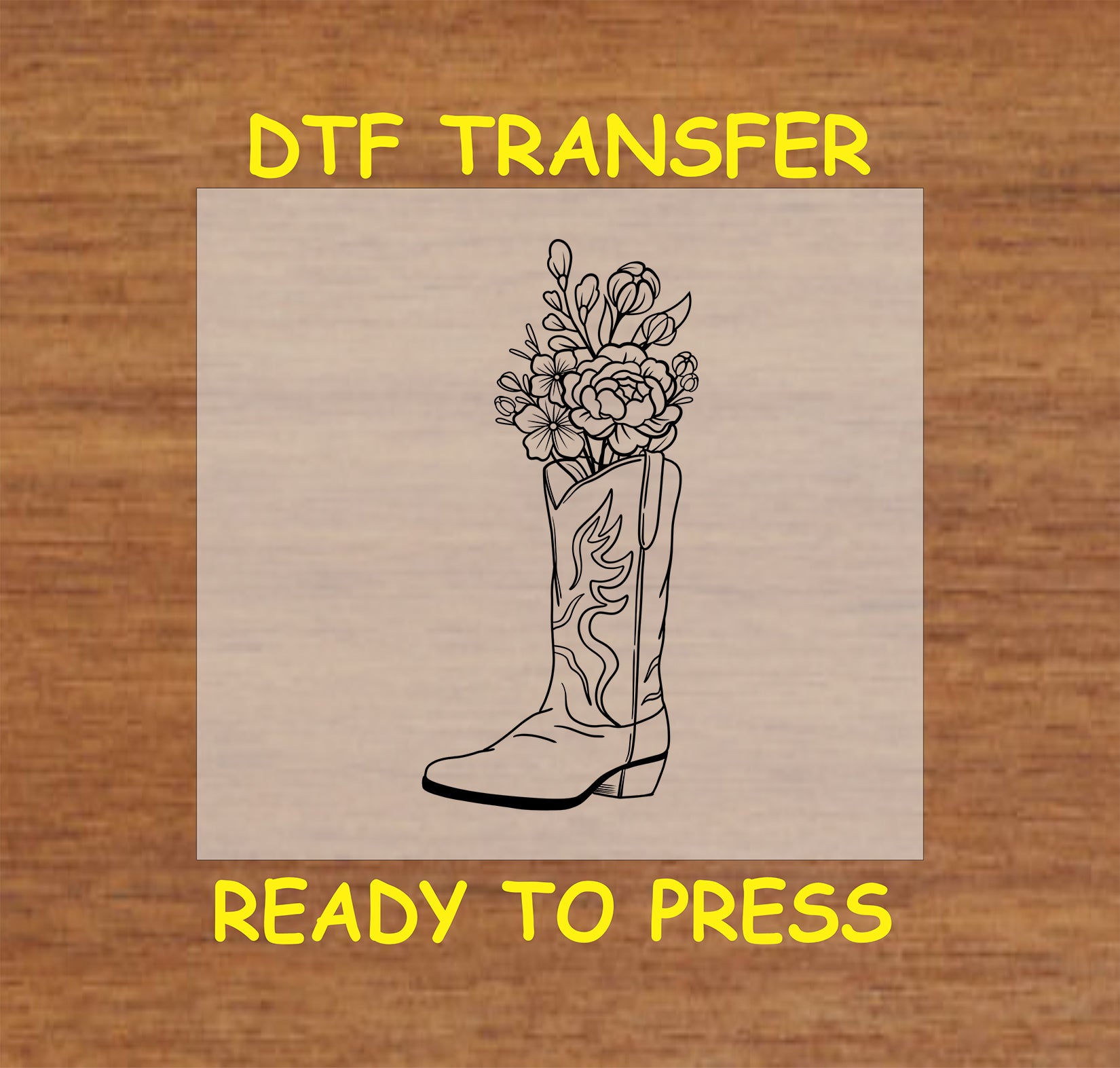 Cowboy boot filled with flowers DTF transfer design, perfect for Western and boho apparel.