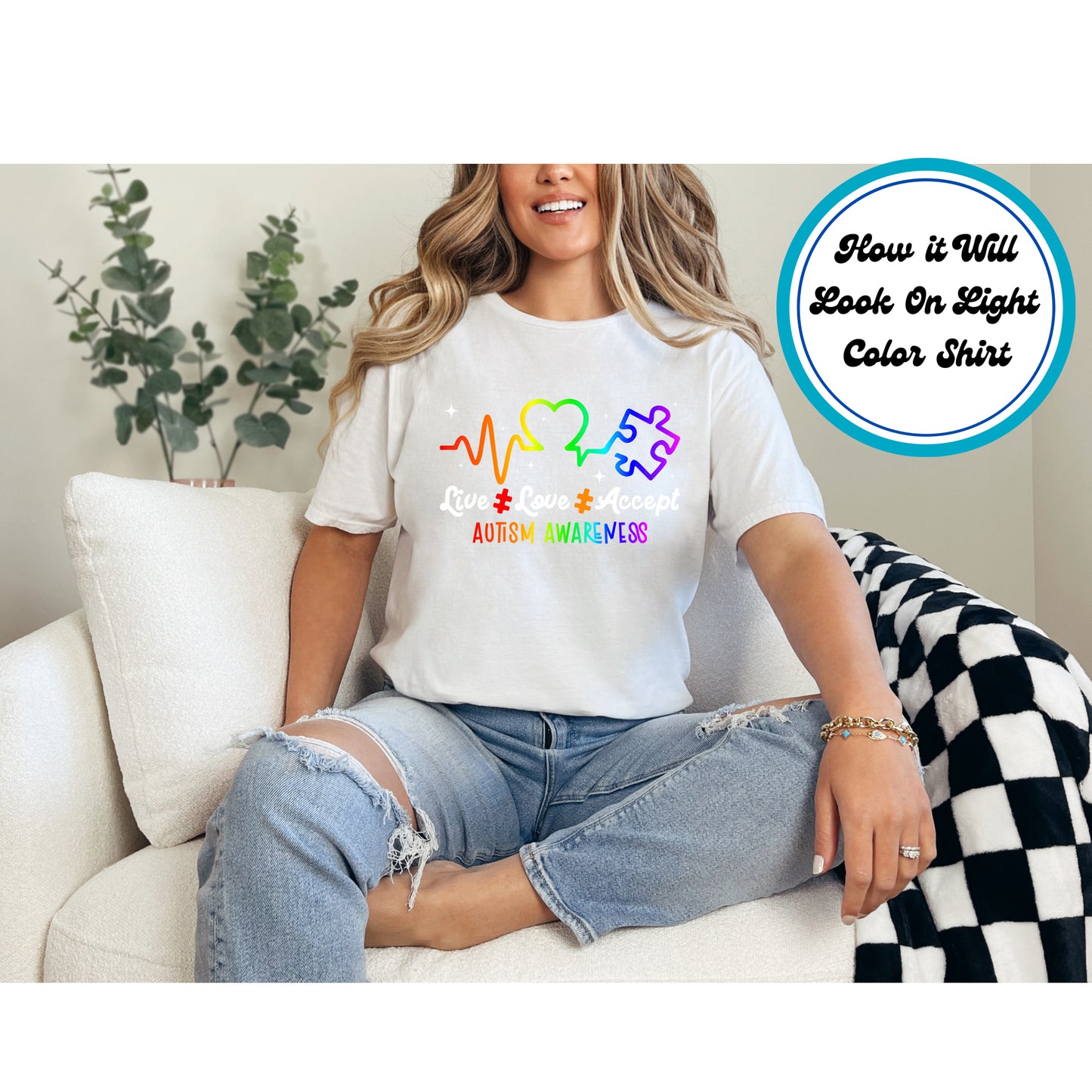 Autism Awareness DTF Transfer Iron On Heat Transfer - Ready to Press, Live Love Accept DTF Transfer 5937