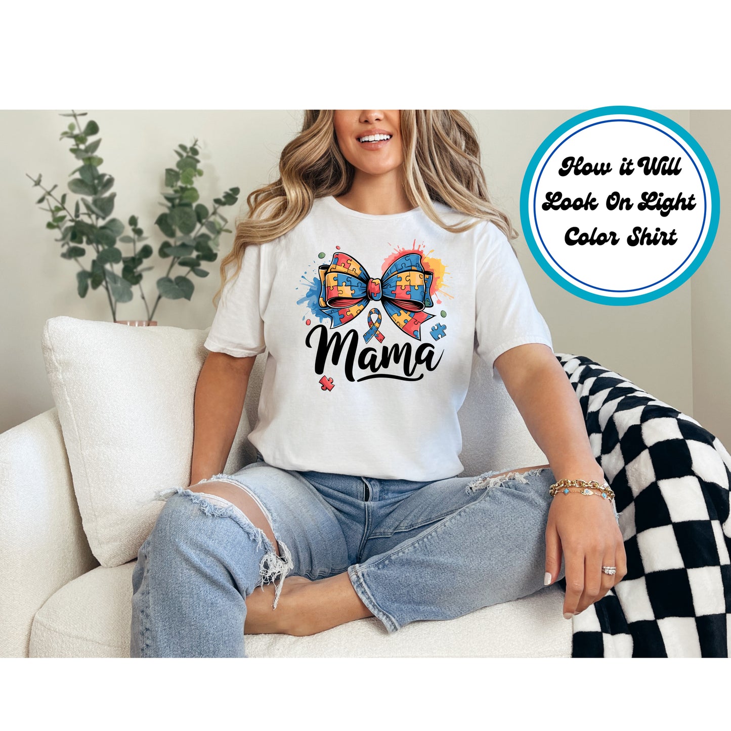 Autism Awareness DTF Transfer Iron On Heat Transfer - Ready to Press, Mama Puzzle Bow DTF Transfer 5948