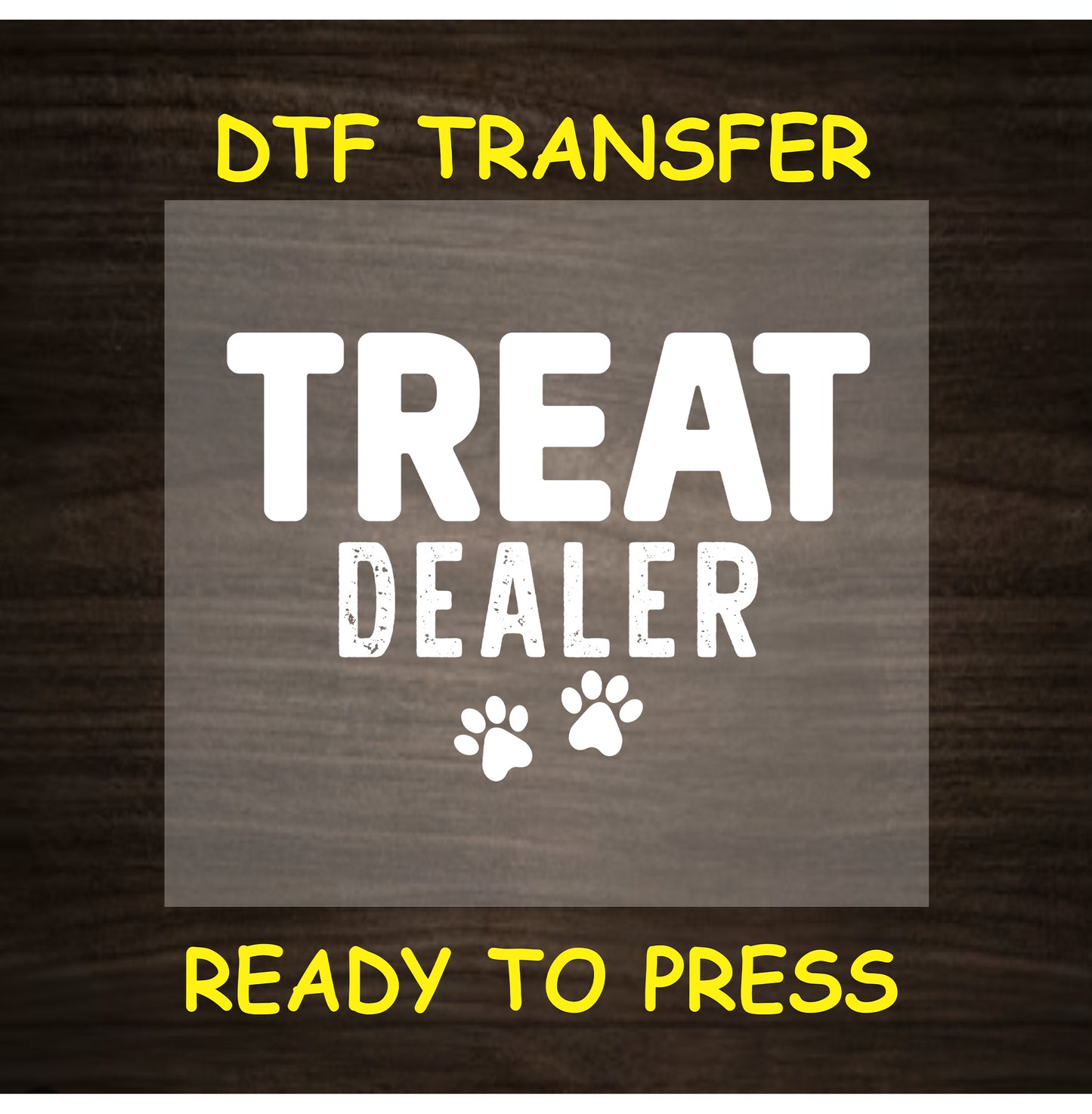 Treat Dealer text with two paw prints in white.