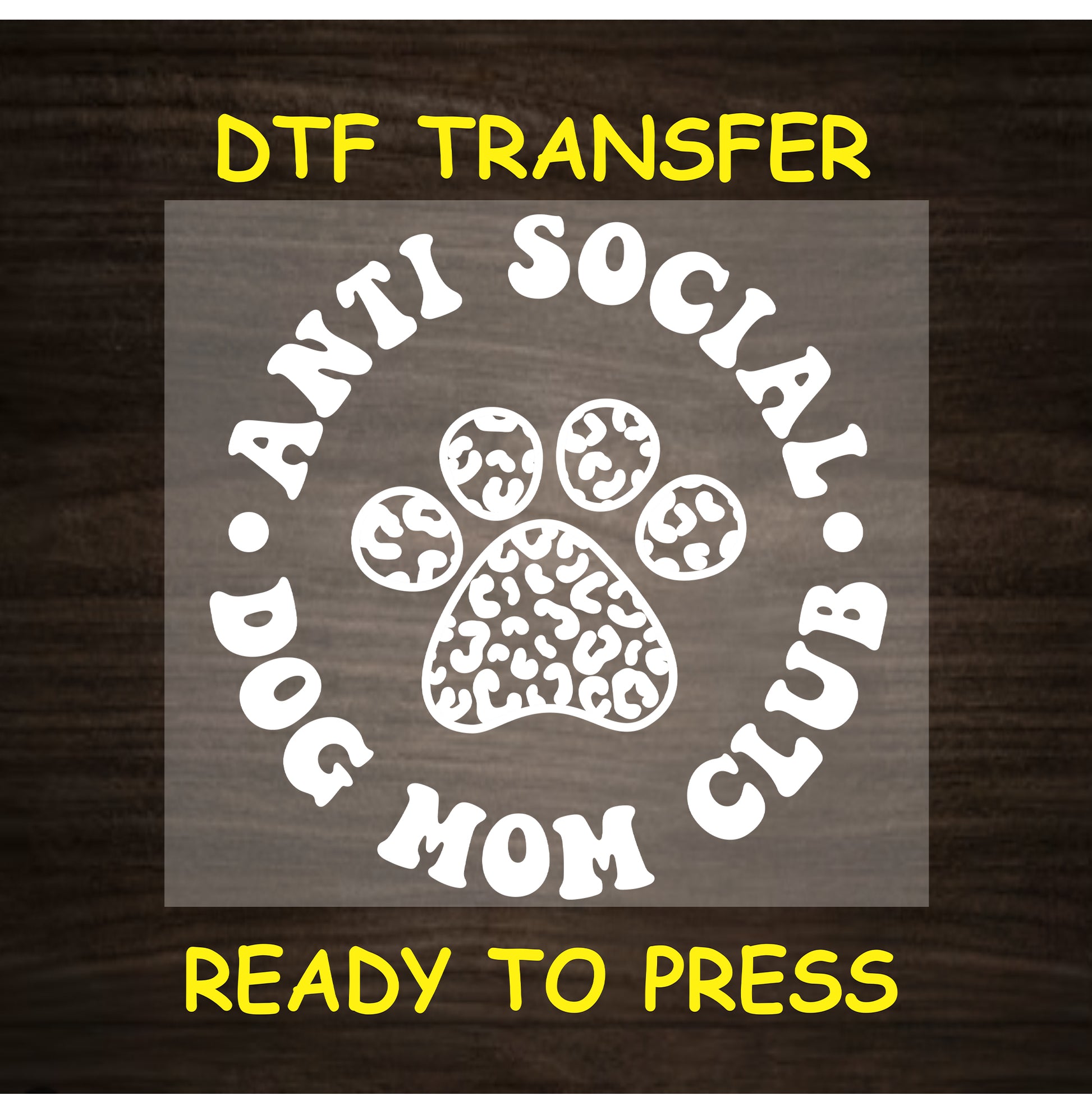 White Anti Social Club DTF transfer with leopard paw print in center.