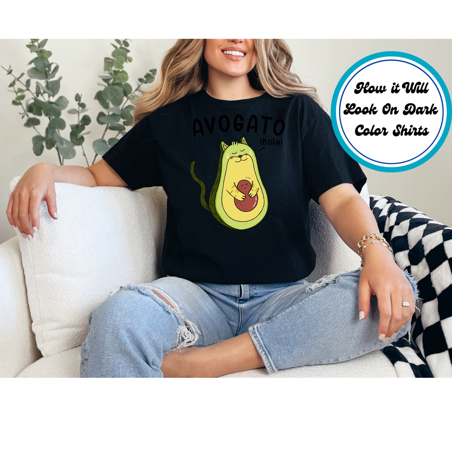 Cat DTF Transfer Iron On Heat Transfer - Ready to Press, Avogato Cat and Avocado DTF Transfer 6070