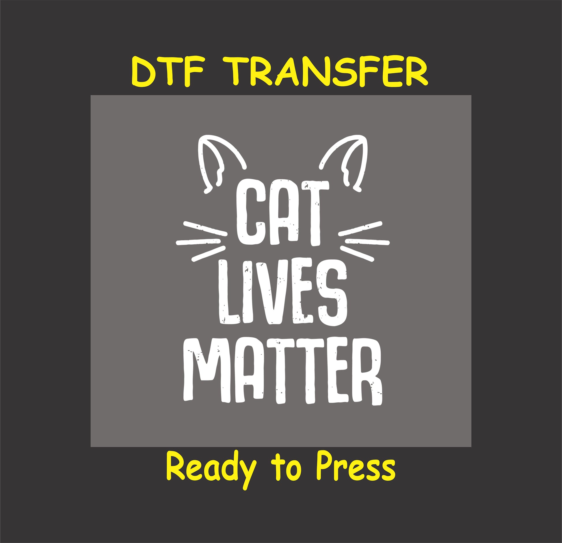 Cat Lives Matter text with whiskers and cat ears in bold white print.