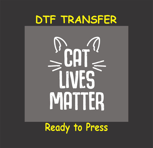 Cat Lives Matter text with whiskers and cat ears in bold white print.