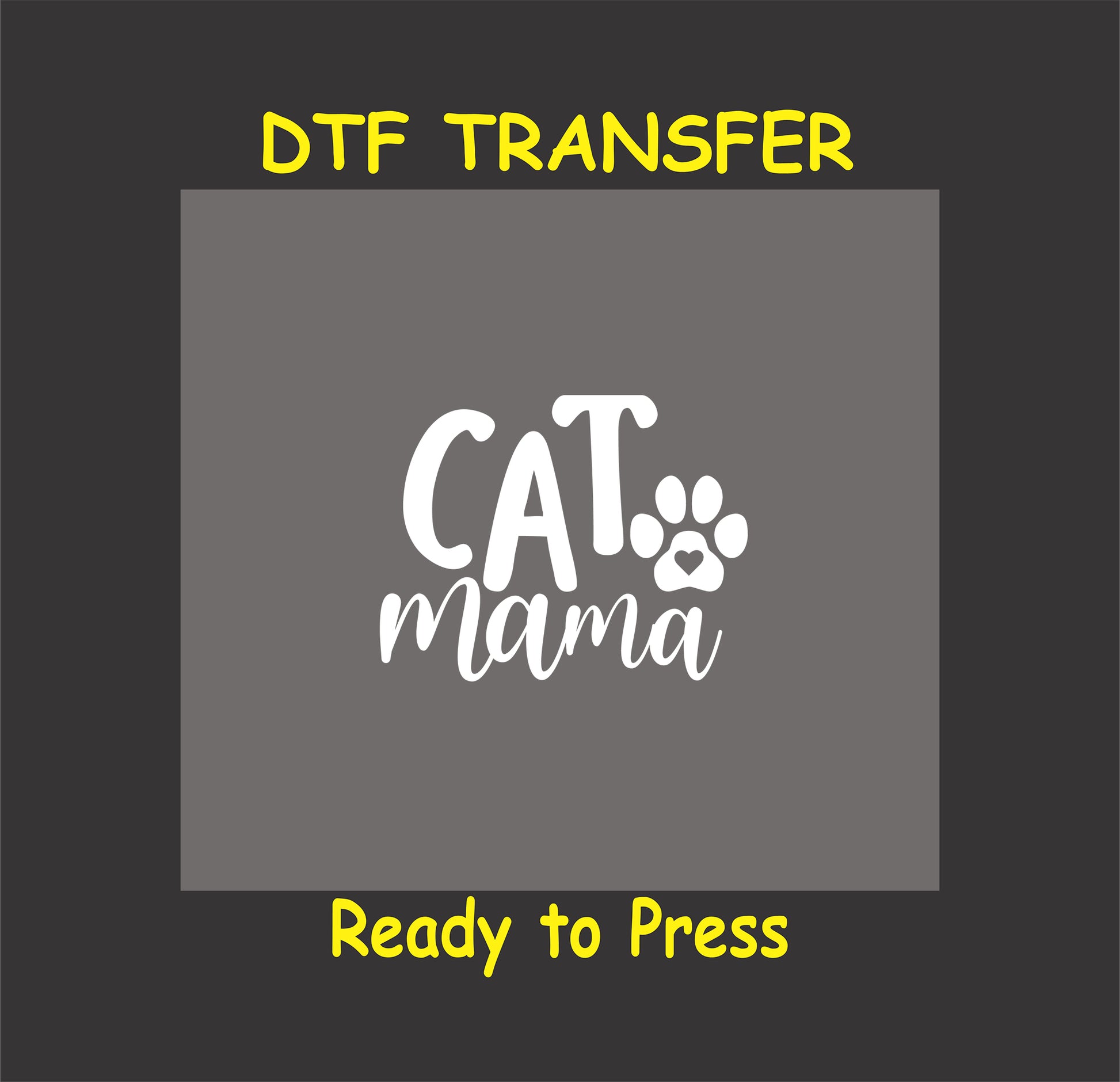 Cat Mama text with paw print and heart accent.