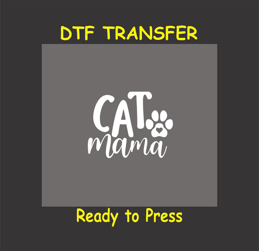 Cat Mama text with paw print and heart accent.
