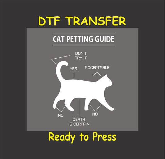 Funny cat petting guide diagram DTF transfer.