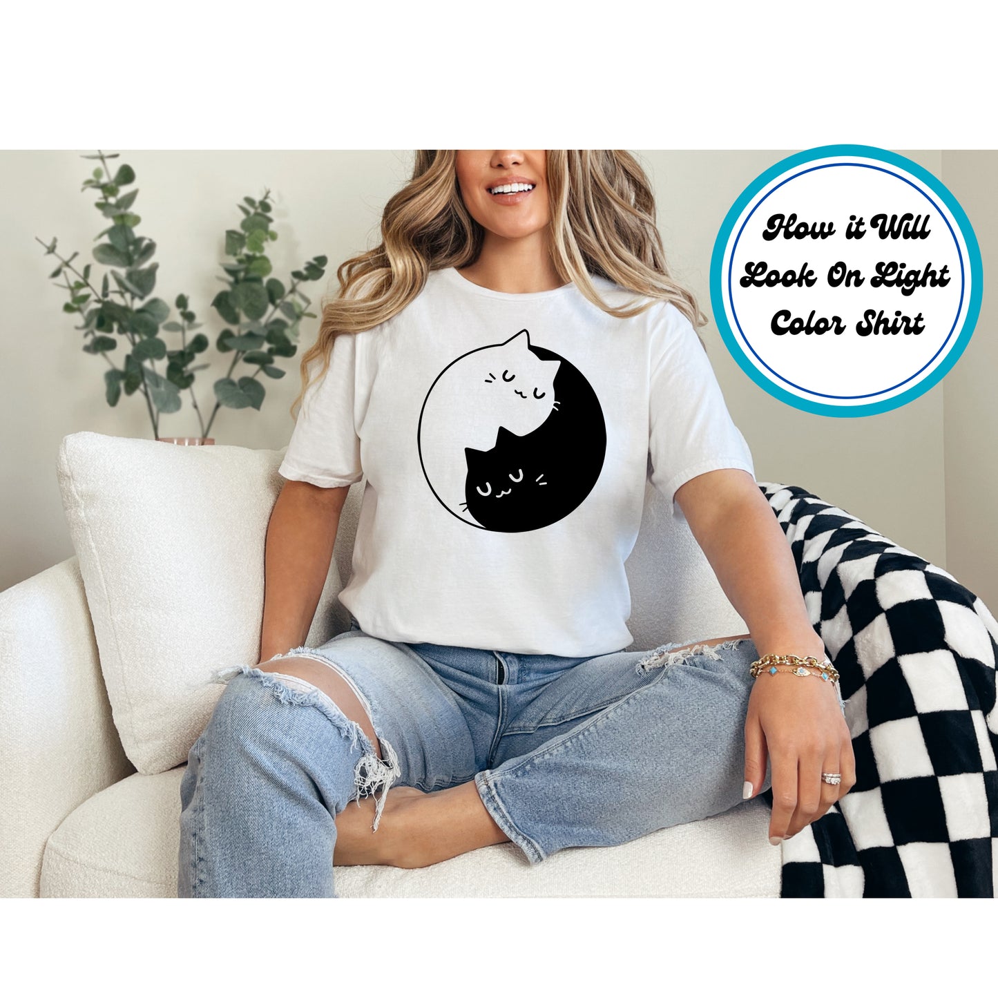 Cat DTF Transfer Iron On Heat Transfer - Ready to Press, Yin Yang Cats DTF Transfer 6093
