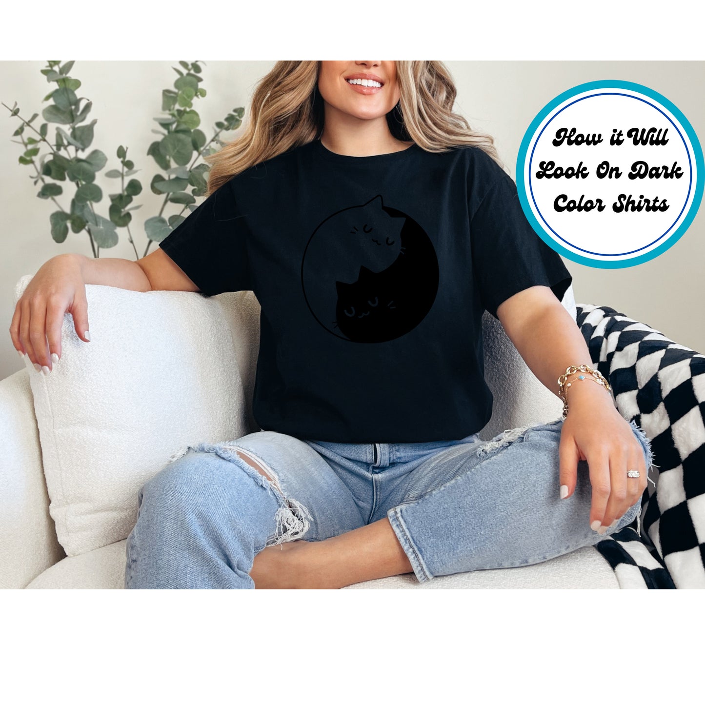 Cat DTF Transfer Iron On Heat Transfer - Ready to Press, Yin Yang Cats DTF Transfer 6093