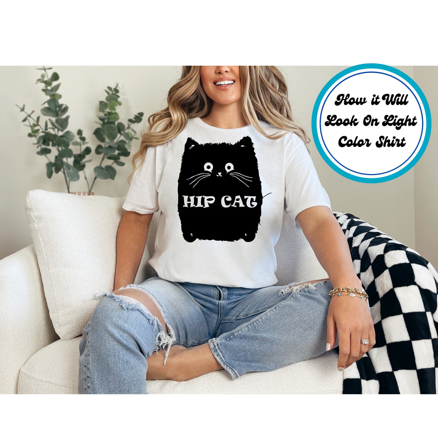 Cat DTF Transfer Iron On Heat Transfer - Ready to Press, Hip Cat DTF Transfer 6099