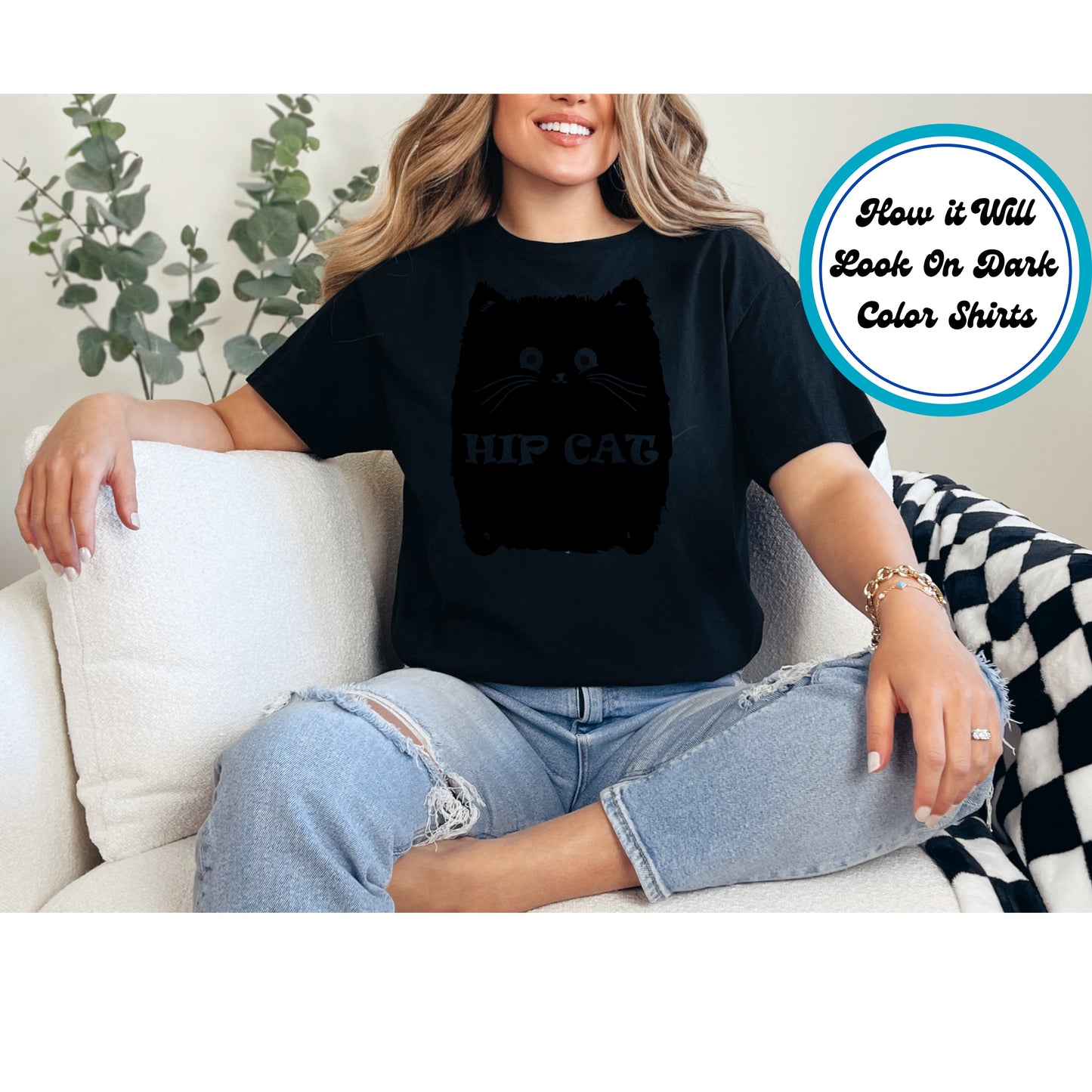 Cat DTF Transfer Iron On Heat Transfer - Ready to Press, Hip Cat DTF Transfer 6099