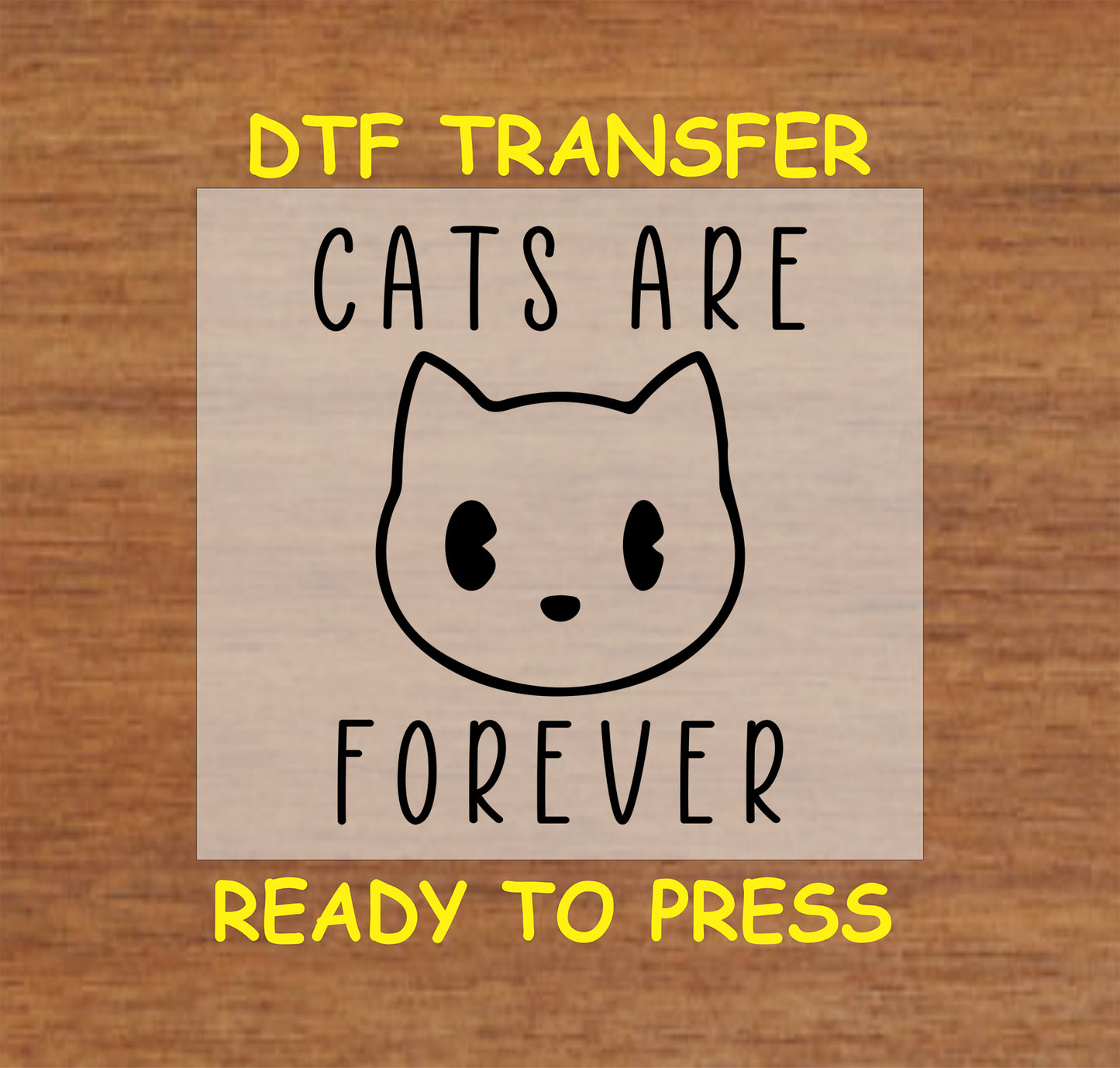 Minimalist cat face with the phrase Cats Are Forever in bold black text.