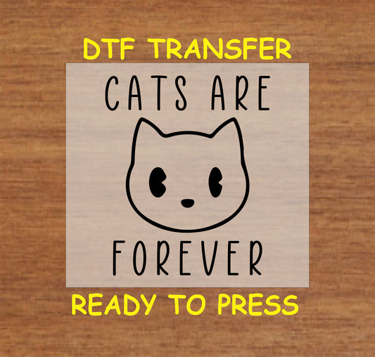 Minimalist cat face with the phrase Cats Are Forever in bold black text.