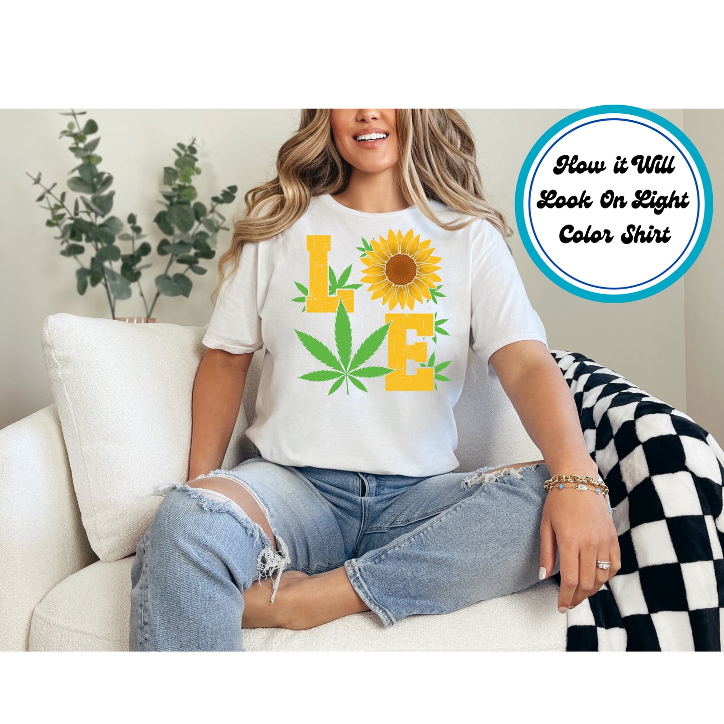 Cannabis DTF Transfer Iron On Heat Transfer - Ready to Press, LOVE Sunflower DTF Transfer 6155