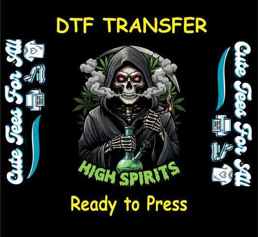 Grim Reaper smoking joint with bong and cannabis smoke clouds.