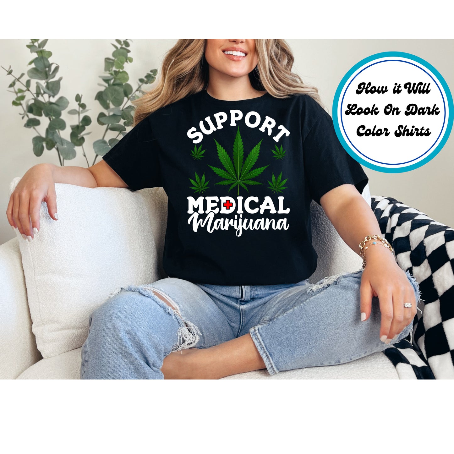 Cannabis DTF Transfer Iron On Heat Transfer - Ready to Press, Support Medical Marijuana DTF Transfer 6160