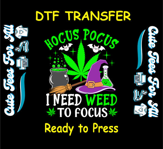 Halloween witch weed DTF transfer with cauldron, hat, and cannabis leaf.