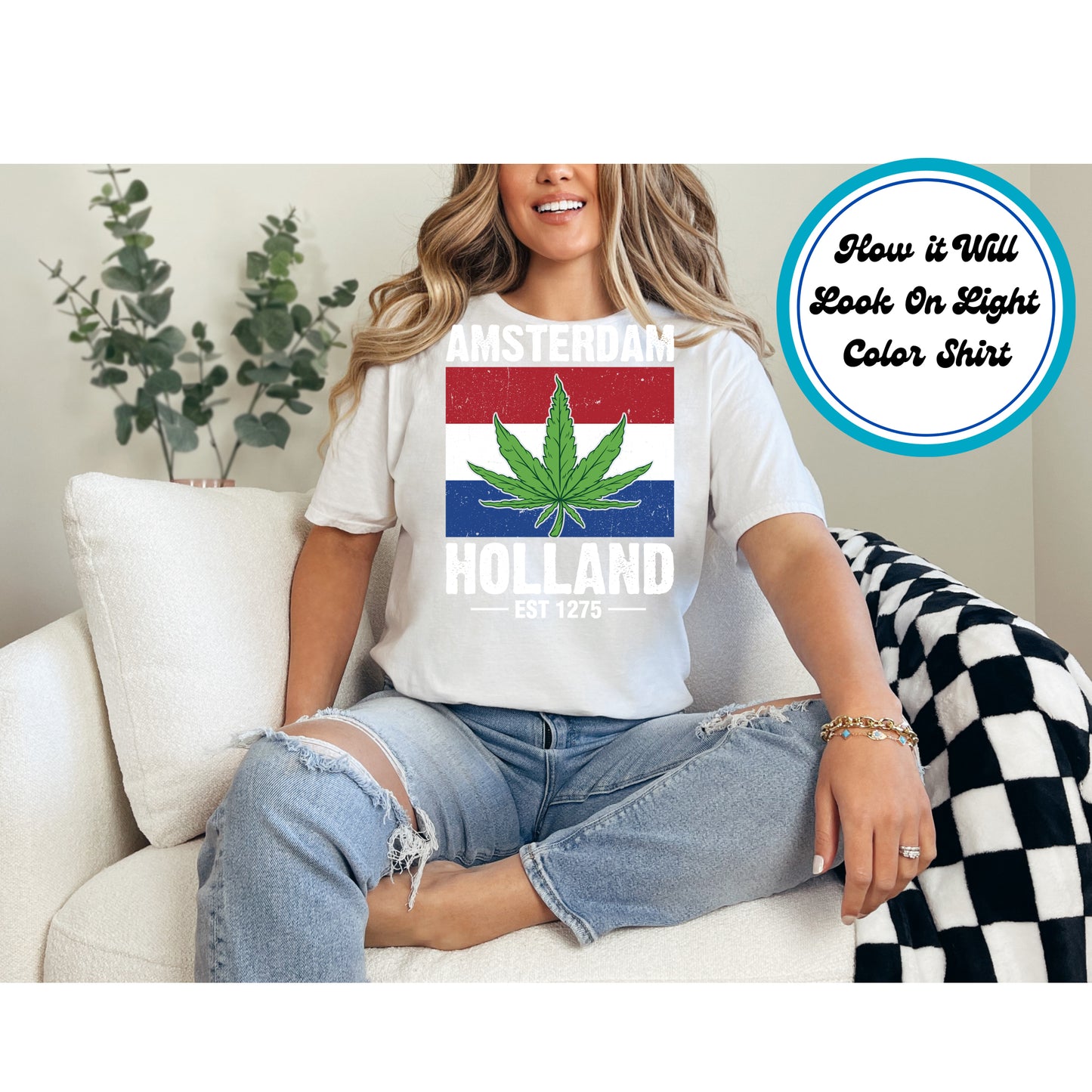 Cannabis DTF Transfer Iron On Heat Transfer - Ready to Press, Amsterdam Holland Flag DTF Transfer 6239