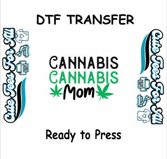 Cannabis Mom text with two cannabis leaves in green and black