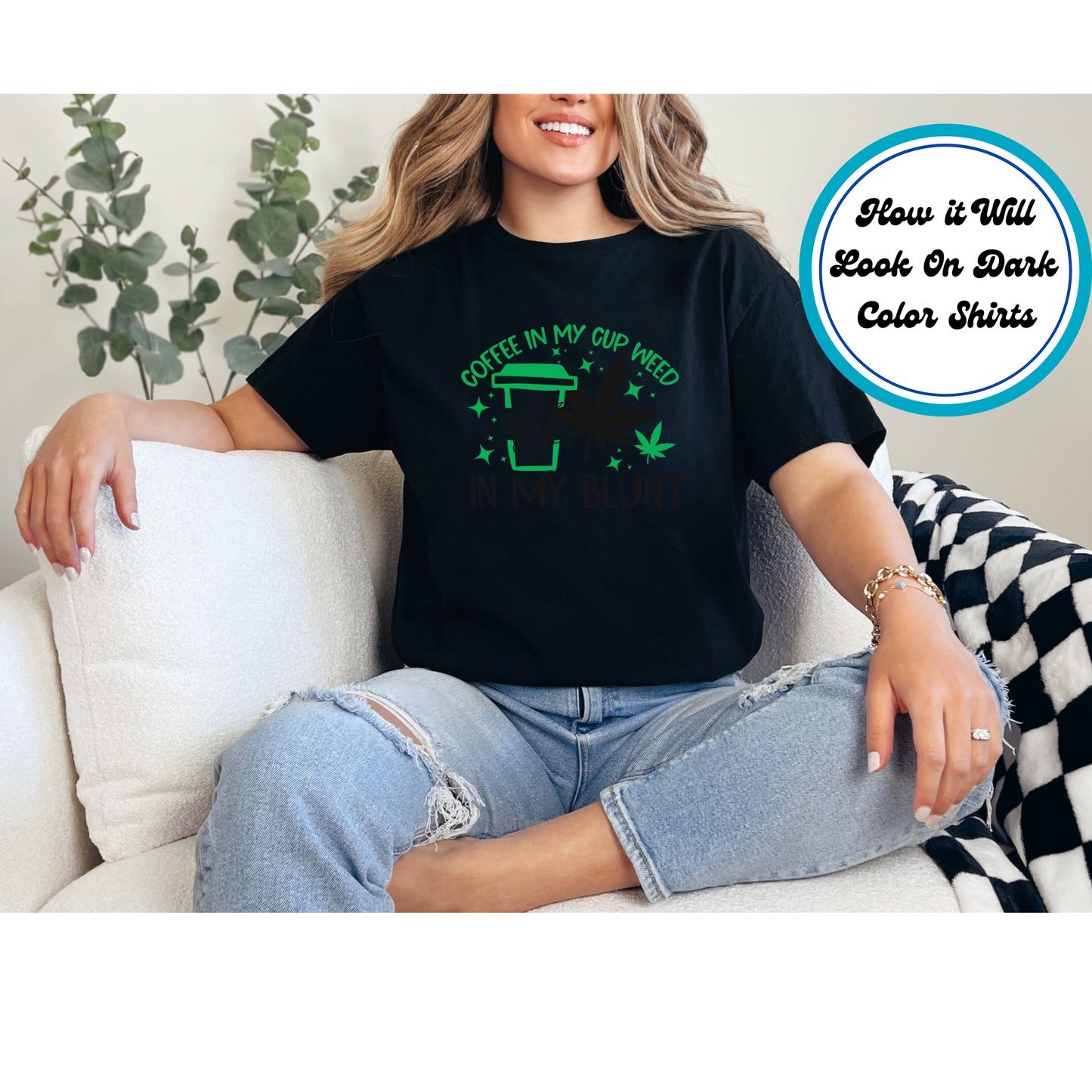 Cannabis DTF Transfer Iron On Heat Transfer - Ready to Press, Coffee and Weed Blunt DTF Transfer 6302