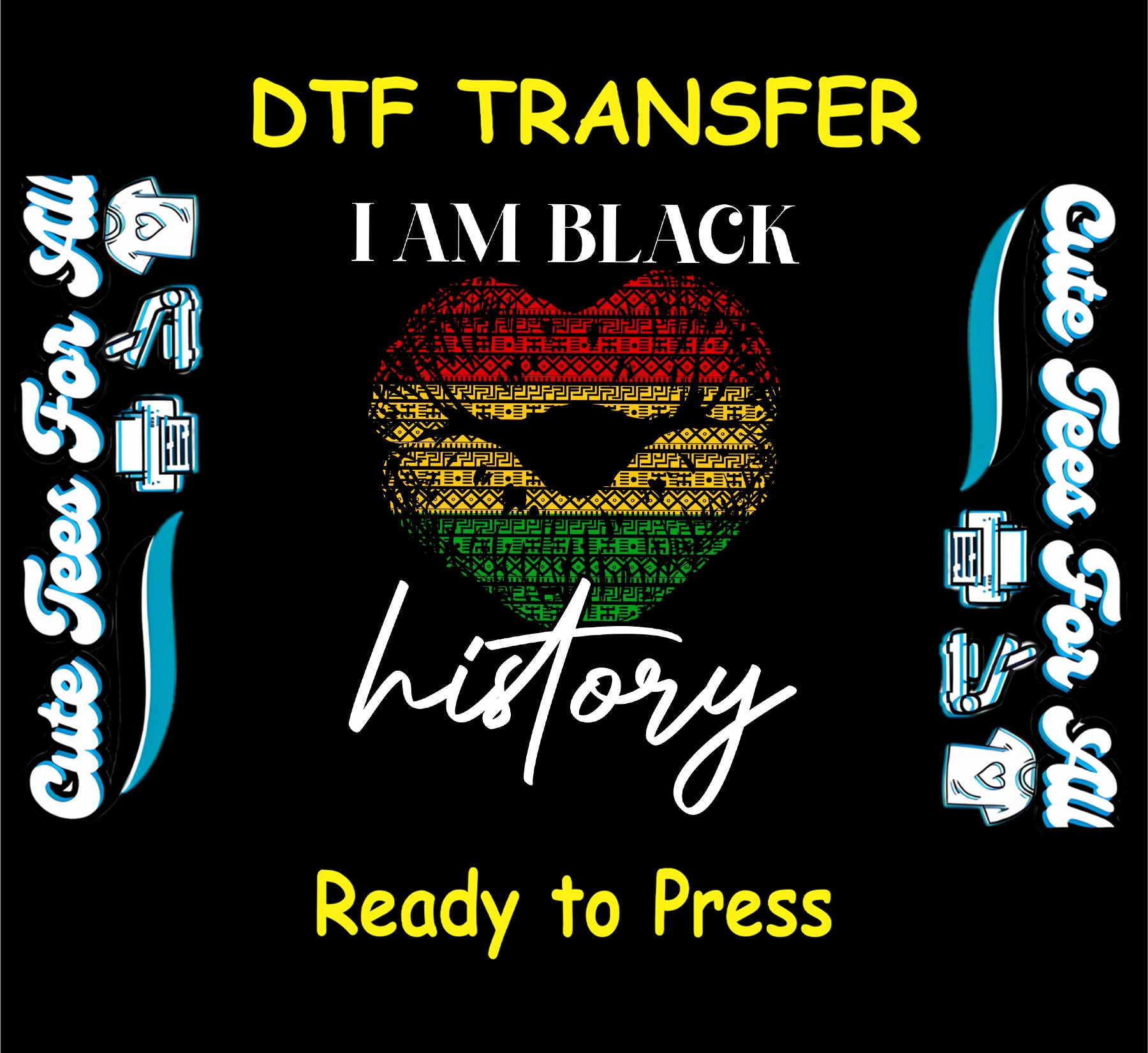Heart-shaped lips with tribal pattern and “I Am Black History” text in red, yellow, and green.