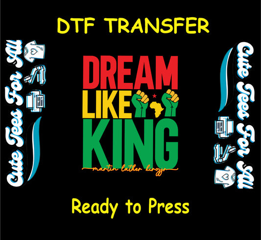 Dream Like King with fists, Africa outline, and red yellow green colors on black background.