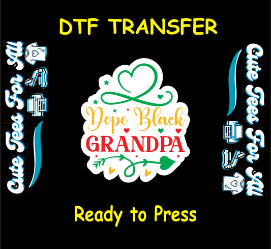 Dope Black Grandpa text with green heart arrow and red yellow hearts on white sticker-style background