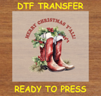 Western Cowboy Boots Merry Christmas Yall - Christmas DTF Transfer Iron On Heat Transfer - Ready to Press 648- 12