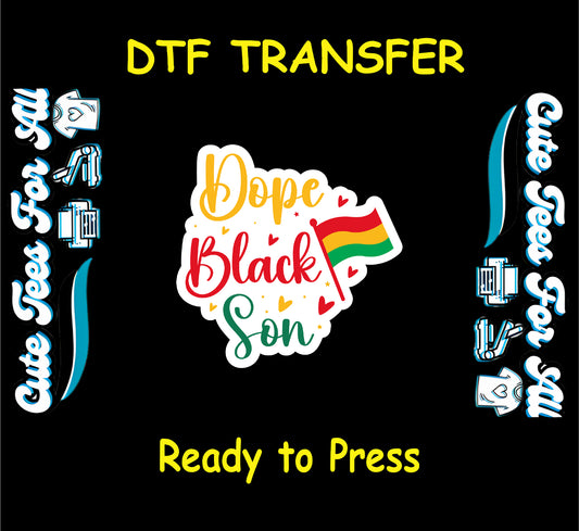 Dope Black Son text with red yellow green flag and scattered hearts on white sticker-style background.