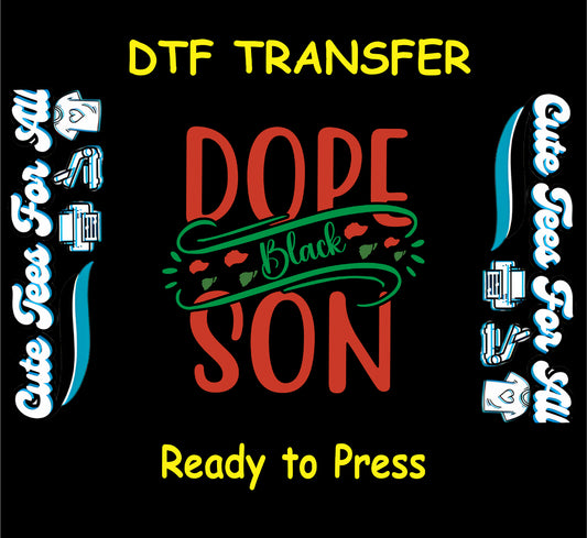 Dope Black Son text with green swirls, kiss marks, and leaf accents on black background.
