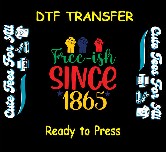 Free Since 1865 text with red, yellow, blue fists and stars on black background