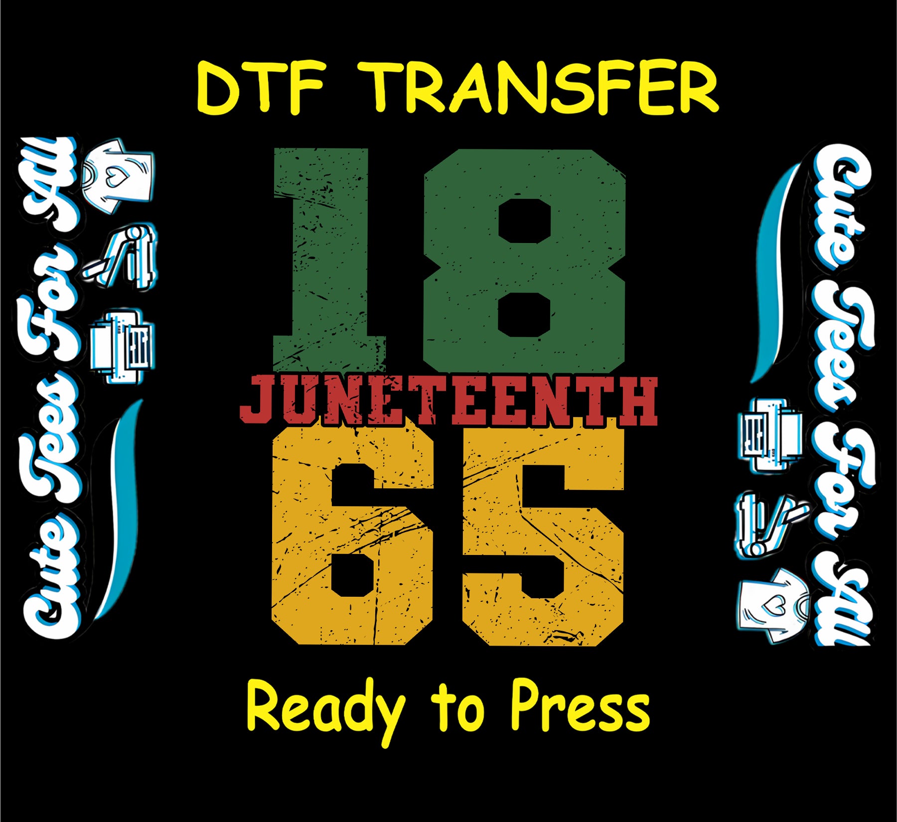 Juneteenth 1865 large distressed numbers in green yellow red on black background