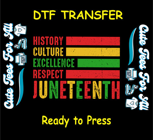 Juneteenth with history, culture, excellence, respect text in red, yellow, green distressed bars on black background