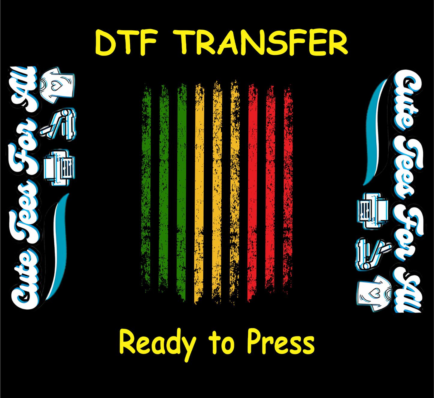 Distressed vertical stripes in red, yellow, and green on black background