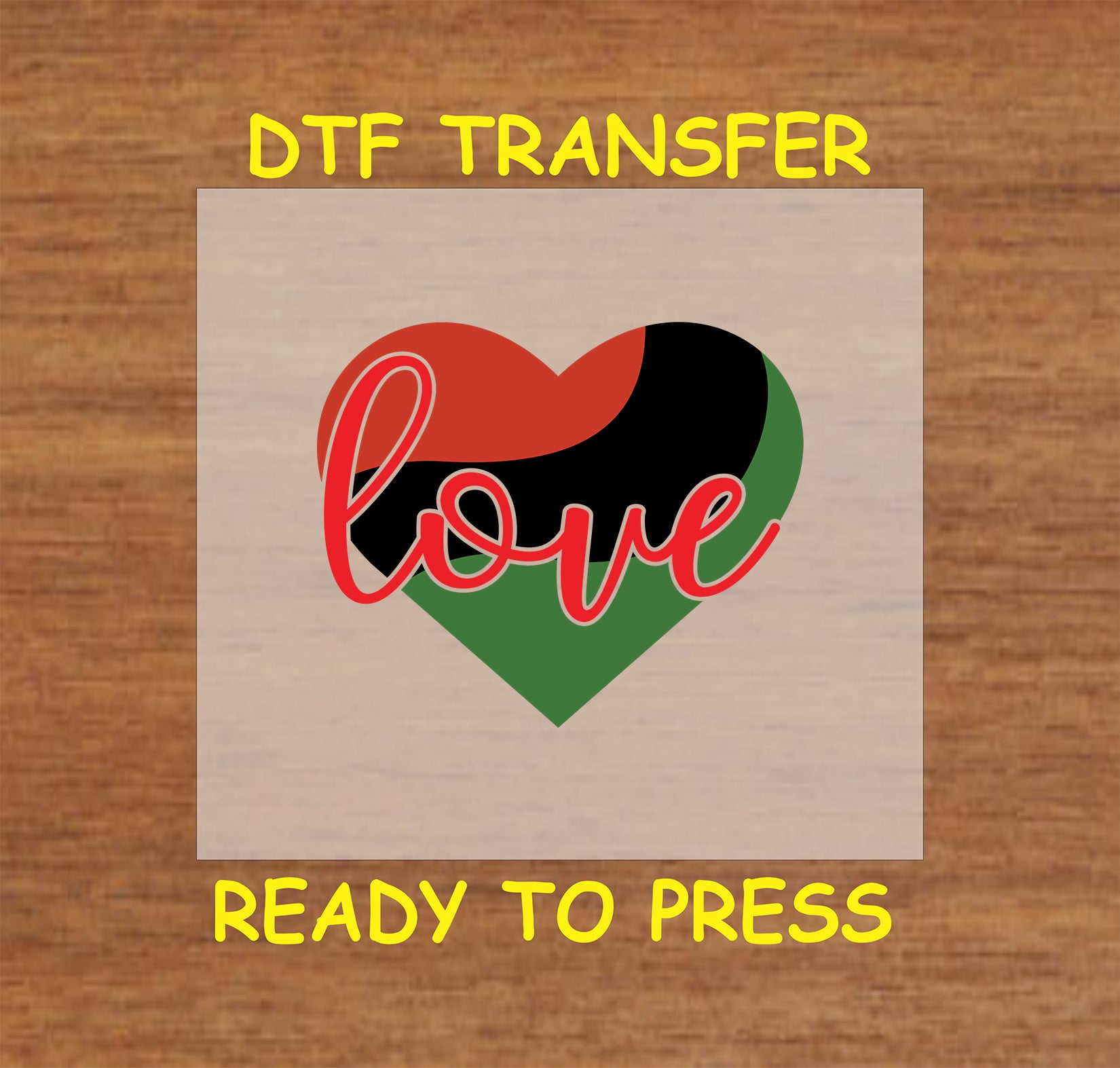 Heart with Pan-African colors and red script love text