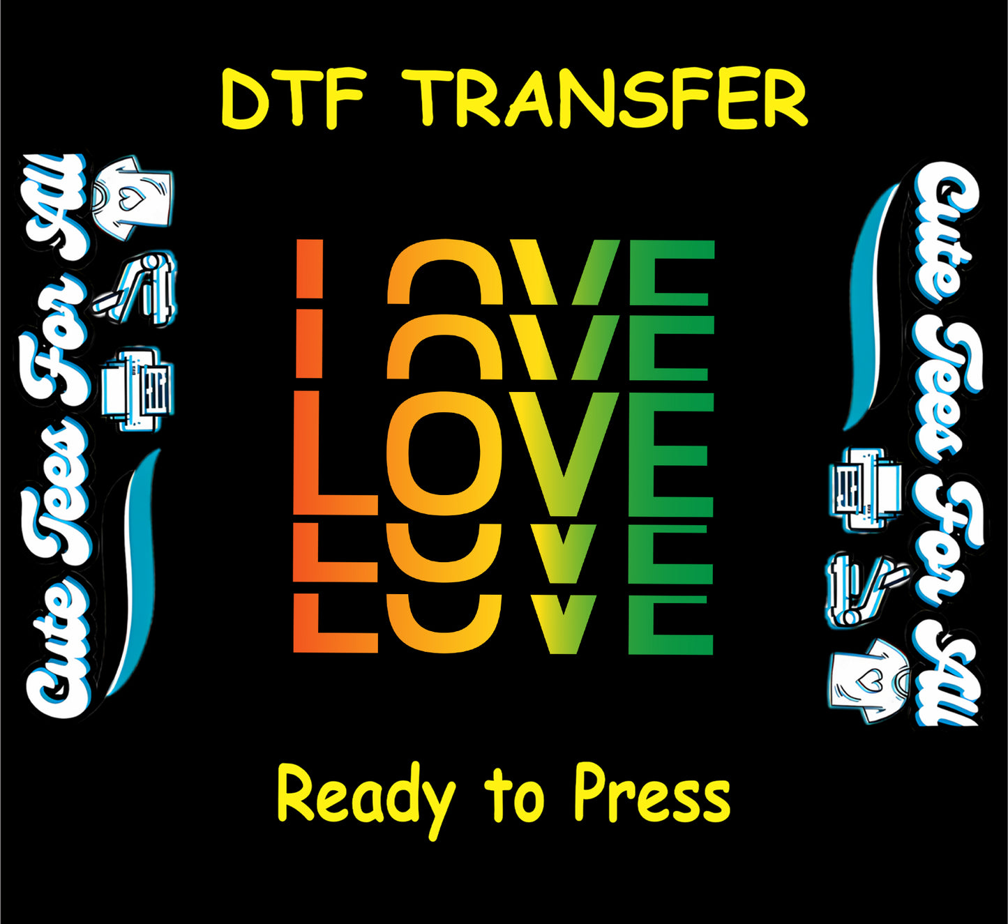 Stacked LOVE gradient in Juneteenth colors on DTF transfer.