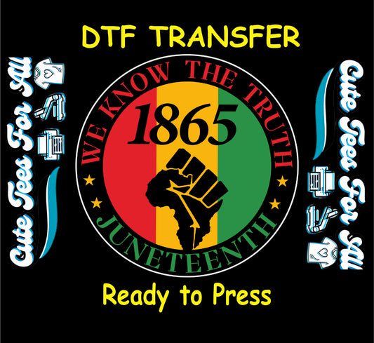 Juneteenth 1865 circle DTF transfer with African fist and red yellow green background