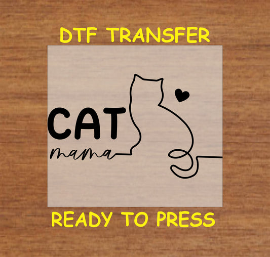 Minimalist Cat Mama DTF transfer with line art cat and heart