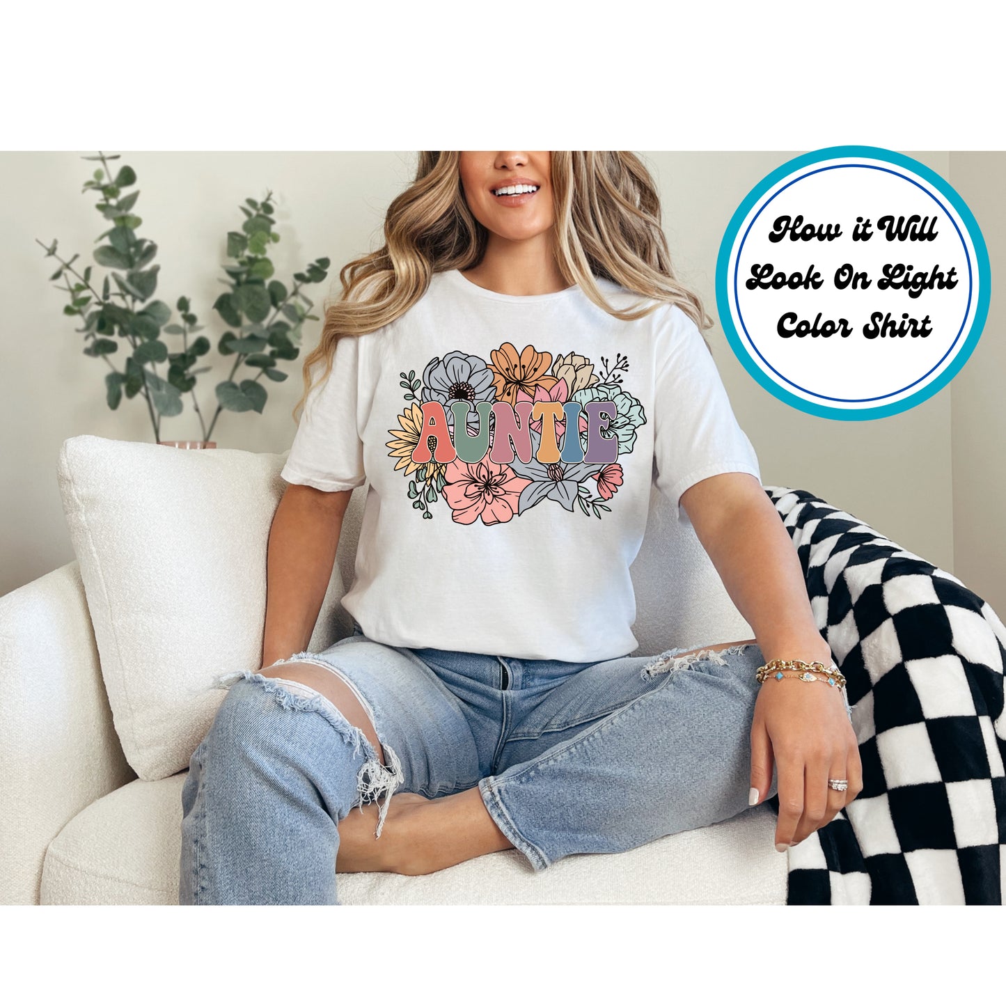 Aunt DTF Transfer Iron On Heat Transfer - Ready to Press, Floral Auntie DTF Transfer 6714