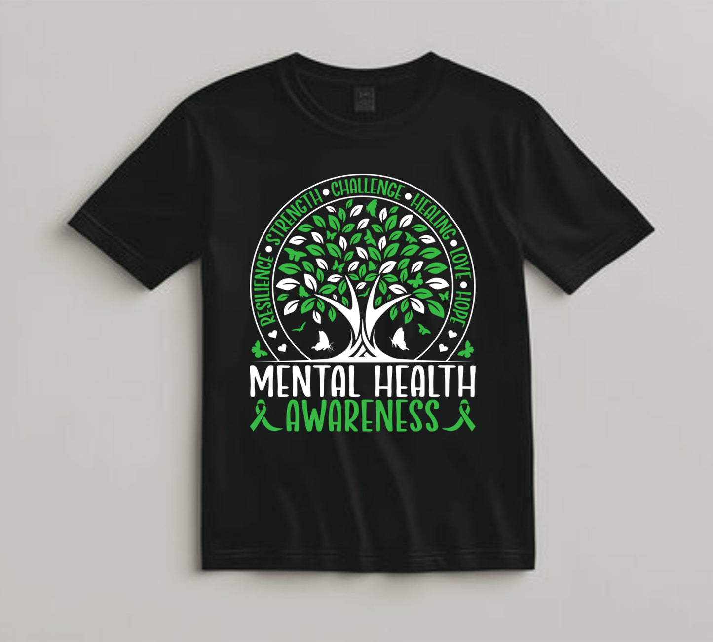 Mental Health Awareness DTF Transfer Iron On Heat Transfer - Ready to Press, Tree of Life and Green Ribbon DTF Transfer 6819