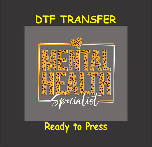 Leopard print “Mental Health Specialist” text with heart and white script on gray background.