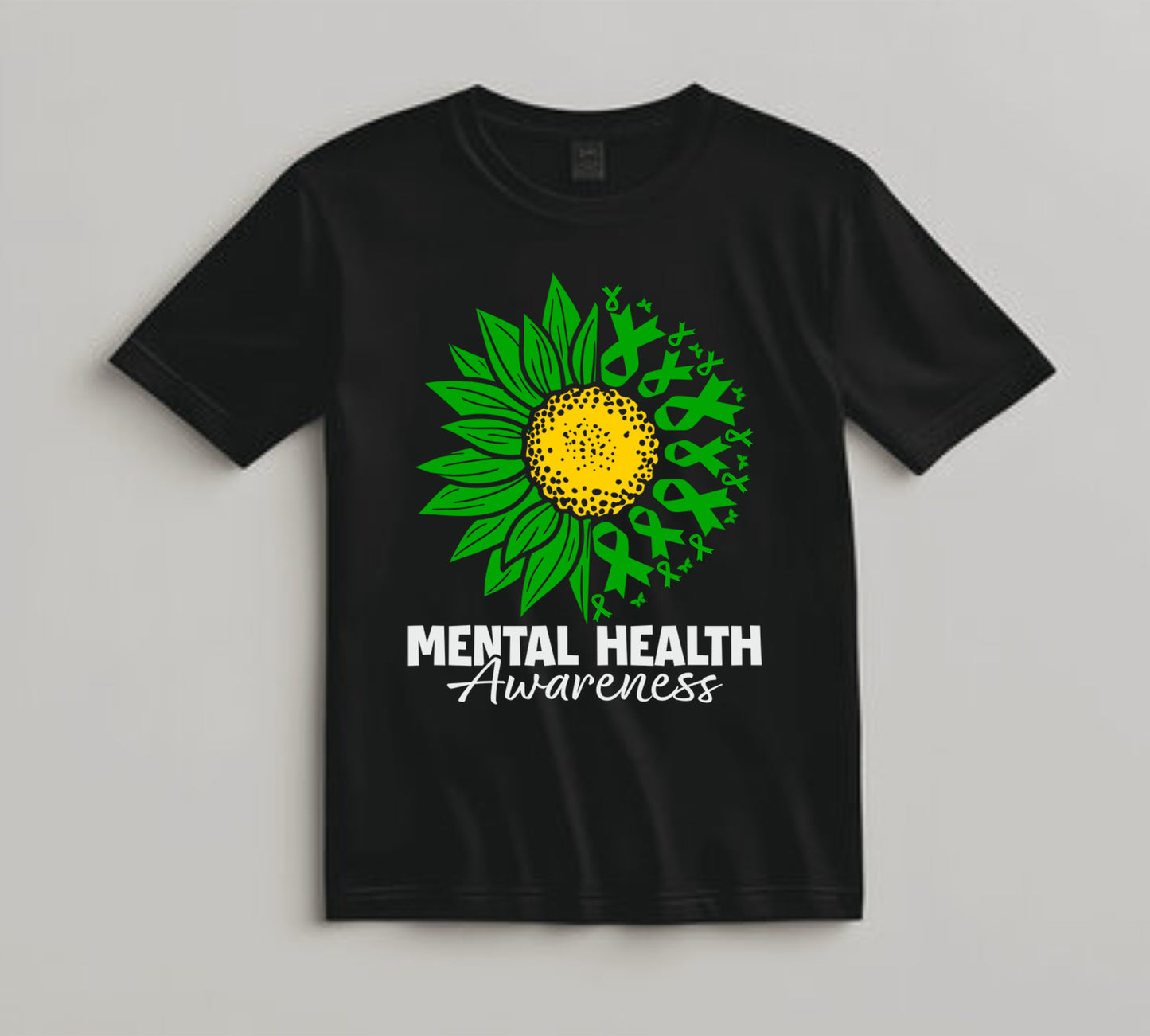 Mental Health Awareness DTF Transfer Iron On Heat Transfer - Ready to Press, Green Ribbon Sunflower DTF Transfer 6841